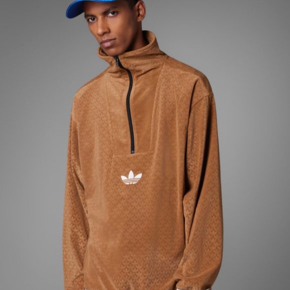 Adidas Adicolor Heritage Funnel Velour Top Men's Large L Sweatshirt Jacket Brown